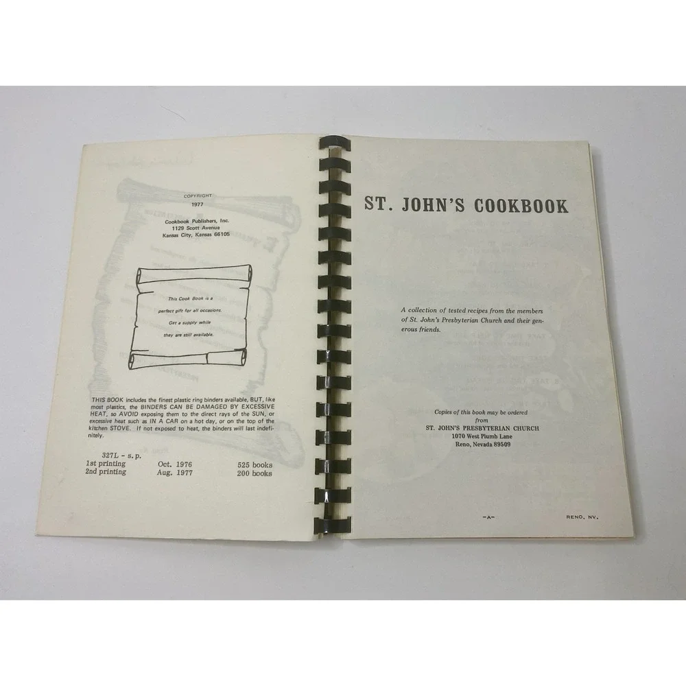 St John's‎ Presbyterian Church Reno Nevada Cookbook Vintage Recipes 1970s